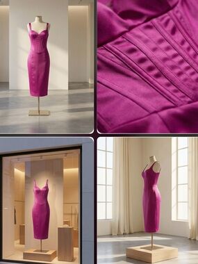 Prom Ready Magenta Sculpted Bustier Dress Accent